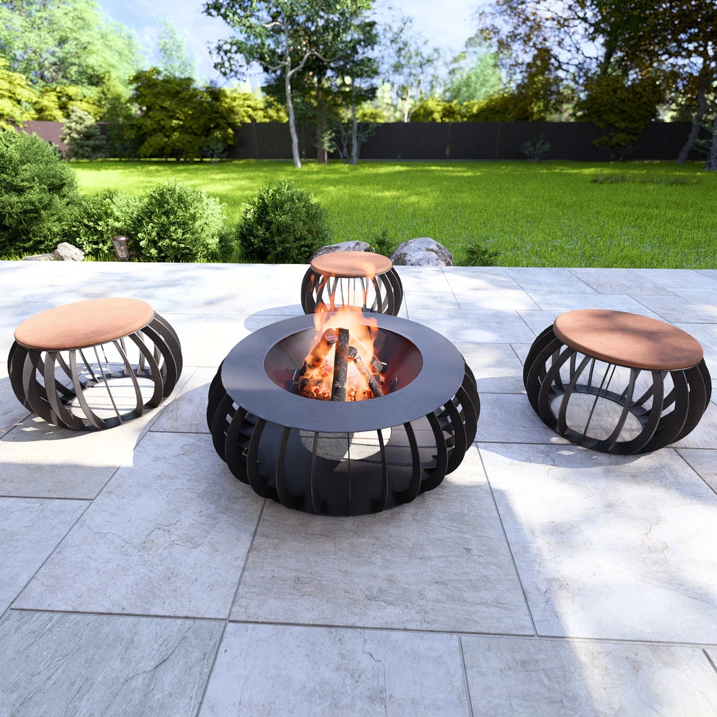 Round Fire Pit with Stools - Image 4