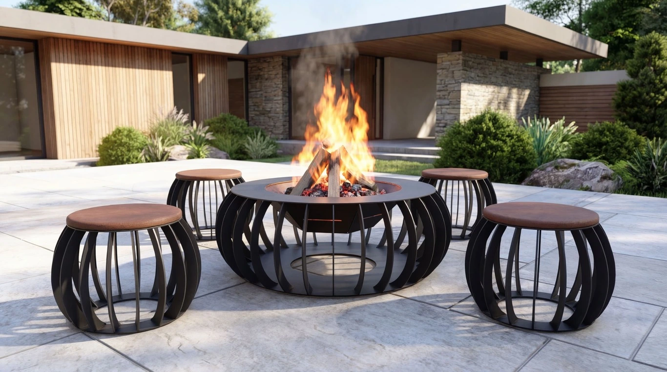 Round Fire Pit with Stools - Image 2