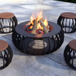 Round Fire Pit with Stools